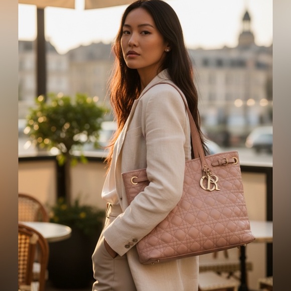 Dior Handbags - Dior Pink Quilted Cannage Panarea Tote / Bag